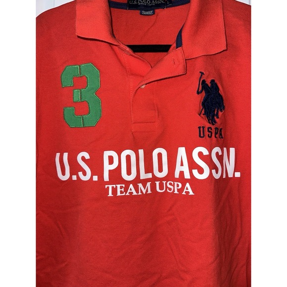 U.S. Polo Assn. Men's Short Sleeve Red Polo‎ Shirt Size Large Team USPA #3 - Picture 2 of 5